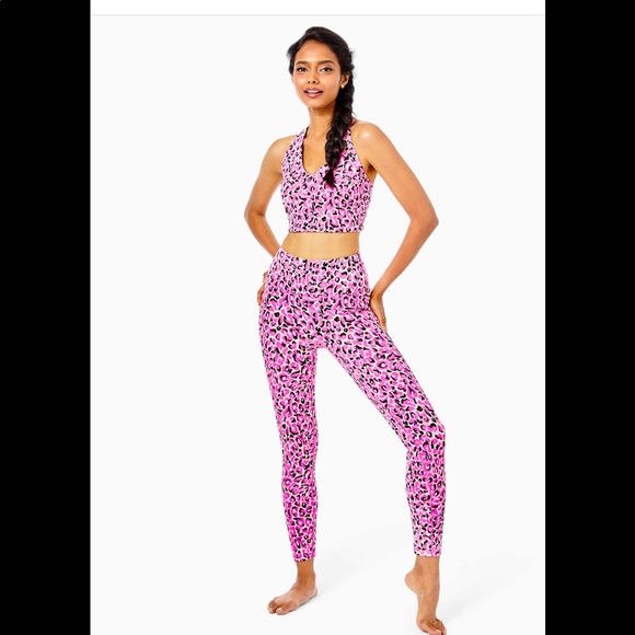 NWT Lilly Pulitzer Weekender High Rise Leggings Pink Topaz my favorite spot Med. - Picture 2 of 8